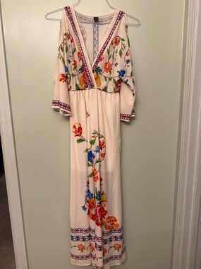 SHEIN Cream Maxi Dress with Colorful Floral Print